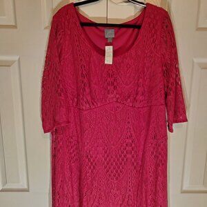 NWT Rabbit Rabbit Rabbit Raspberry Lace 3/4 Sleeve Dress Size 22W Lined